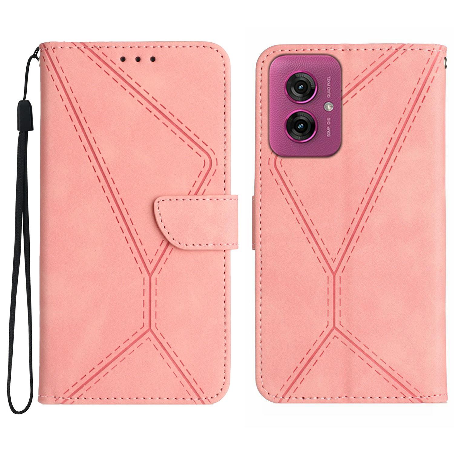 

HT05 For Motorola Moto G55 5G Case Skin-Touch Lines PU Leather Flip Phone Cover Pink