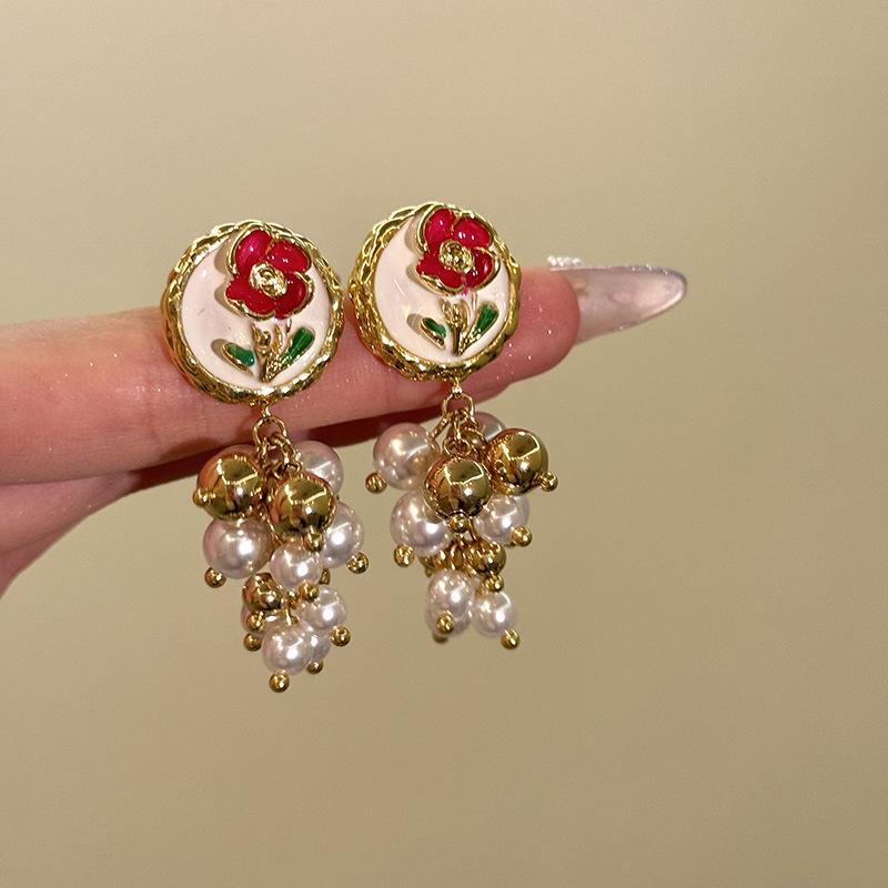 Silver Needle Zircon Pearl Tassel Earrings - Elegant Retro Design for Women