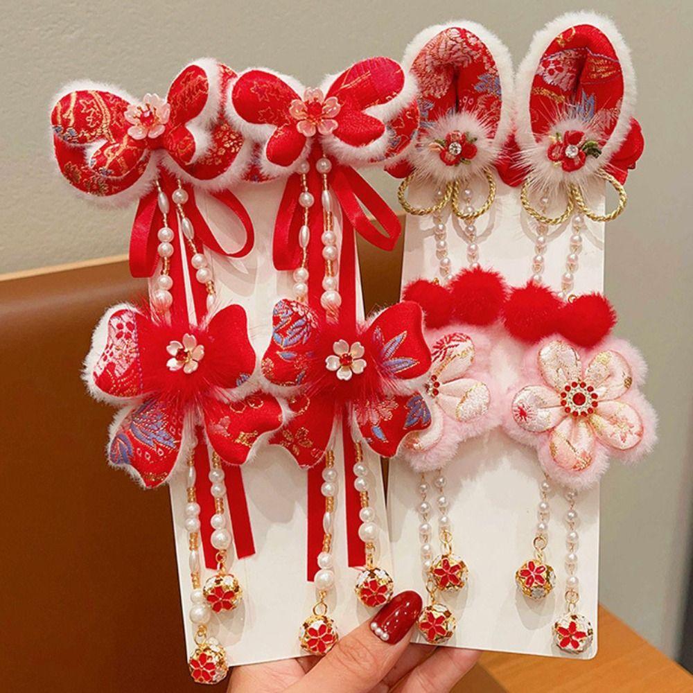 Tang Suit Chinese Style Red Barrettes Hanfu Headwear Ancient Style Hair Clip  Winter