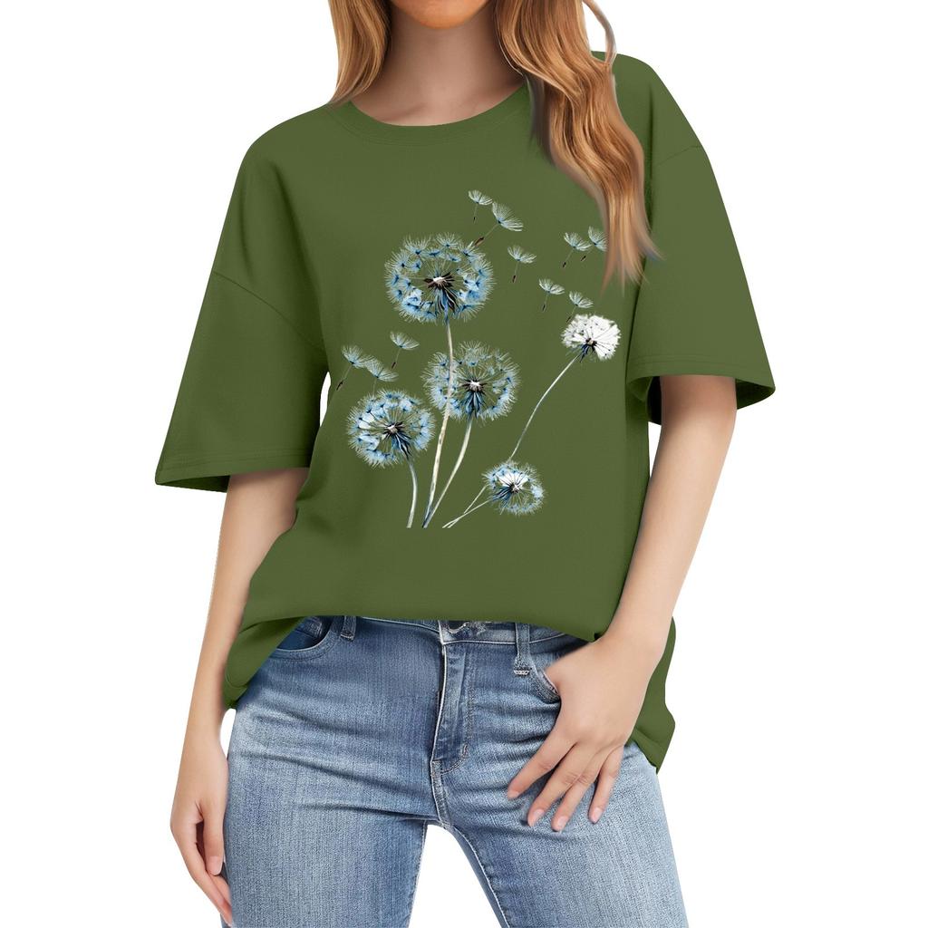 Women's Fashion Casual Printed Short Sleeve Round Neck Pullover Tops