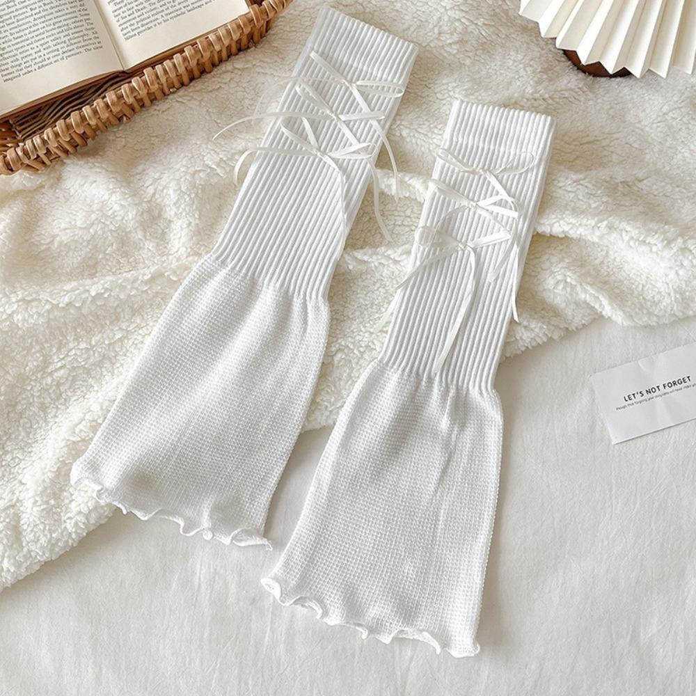 

New Lace Bowknot Knitted Leg Covers Bowknot Lolita Hosiery Y2K Middle Tube Socks Gift about 35cm білий