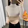 Women's Plus Size Velvet-Lined Round Neck Sweater - Thickened Knitwear for Autumn and Winter Warmth.
