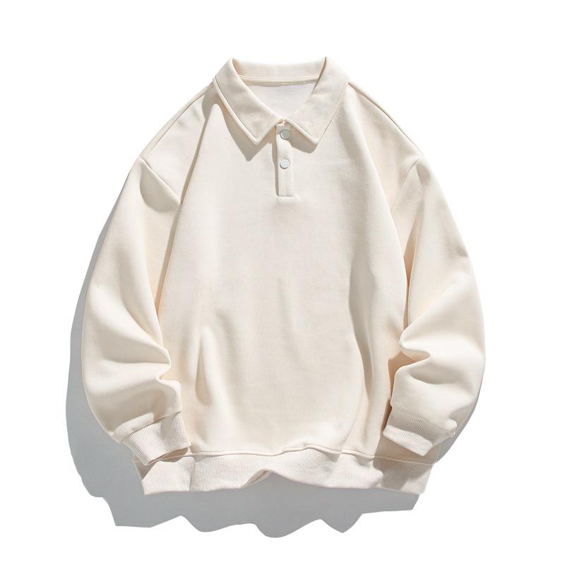 Men's Heavyweight Long Sleeve Polo Shirt - Korean Style, Solid Color, Trendy Unisex Sweater for Spring & Autumn