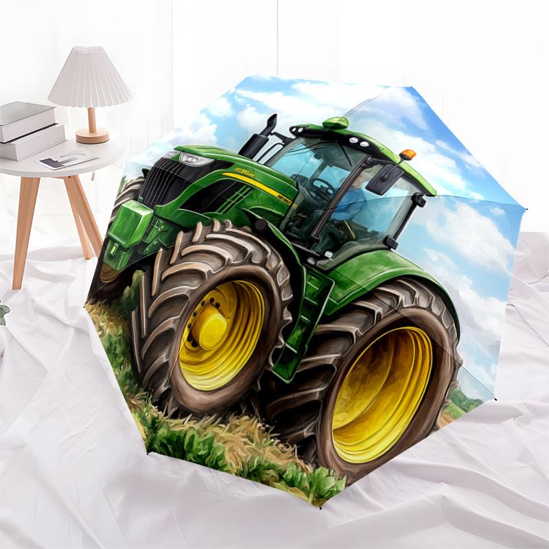 1 Pezzo Ombrello Pieghevole Automatico - Fantasia Trattore Verde, Design Portatile e Pieghevole con 8 Stecche, Regali di Natale e Compleanno