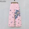 ZANZEA Womens Loose Casual Print Straight Pants