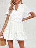 Women's Eyelet Lace Babydoll Dress Short Sleeve V Neck Flowy Summer Tunic Dress