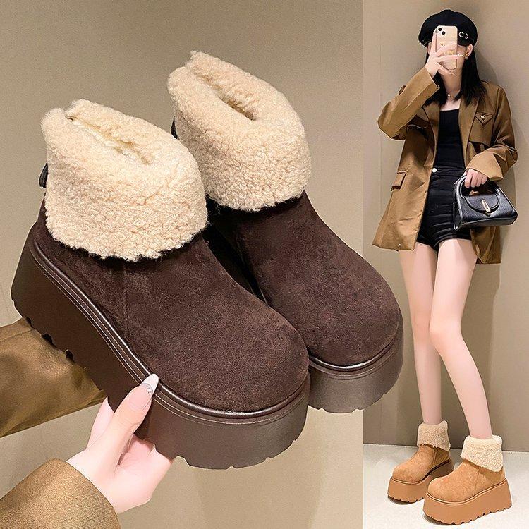 Mango head muffin ice cotton women's 2024 new small height increase thick bottom flip mouth piled thickened cotton shoes