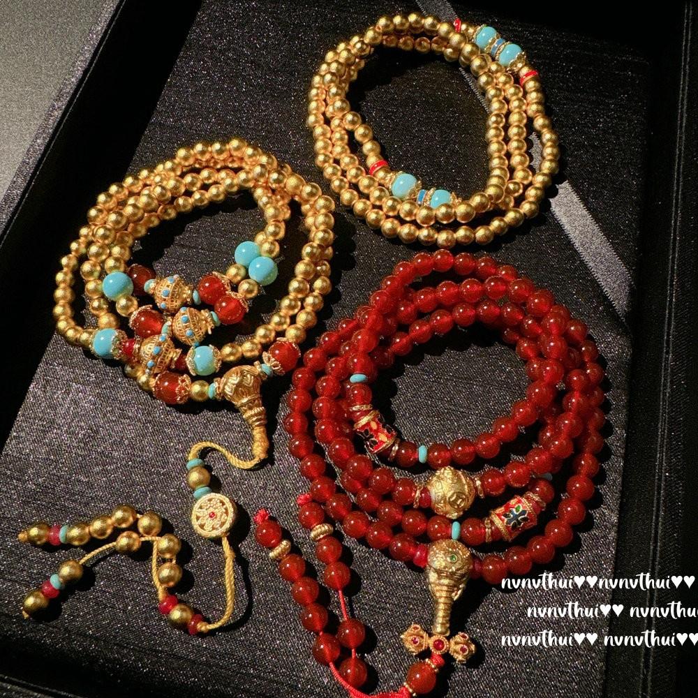 National Style, Red Agate, Blue Turquoise, Golden Beans Beaded Necklace, New Chinese Style Gold Tuo Tuo Agate Ice Bead Bracelet.