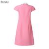 ZANZEA Women Splice Doll Collar Casual Short Sleeve Dress