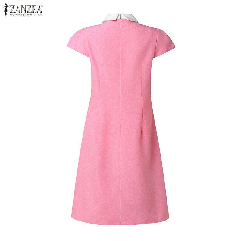 ZANZEA Women Splice Doll Collar Casual Short Sleeve Dress