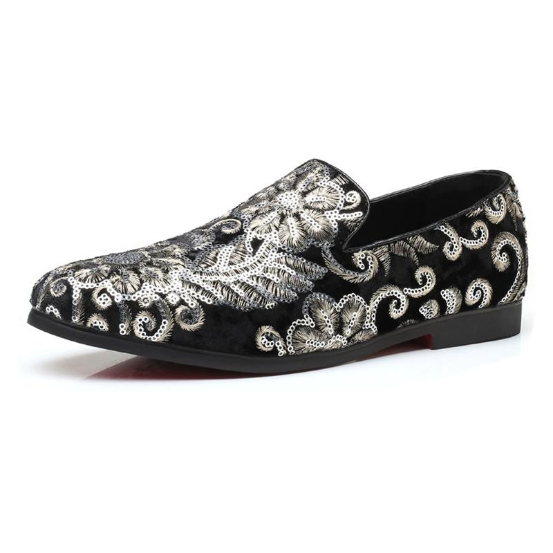 

Модные мужские удобные лоферы для вождения с цветочным узором, легкие мокасины, мужская мода, пайетки, блеск, праздничные свадебные балетки 38 чёрный