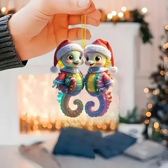 2D Acrylic Christmas Ornament Cute Flat Polar Bear/Octopus/Parrot Animal Car Rear View Mirror Charm Auto Interior Accessories for Window Wall