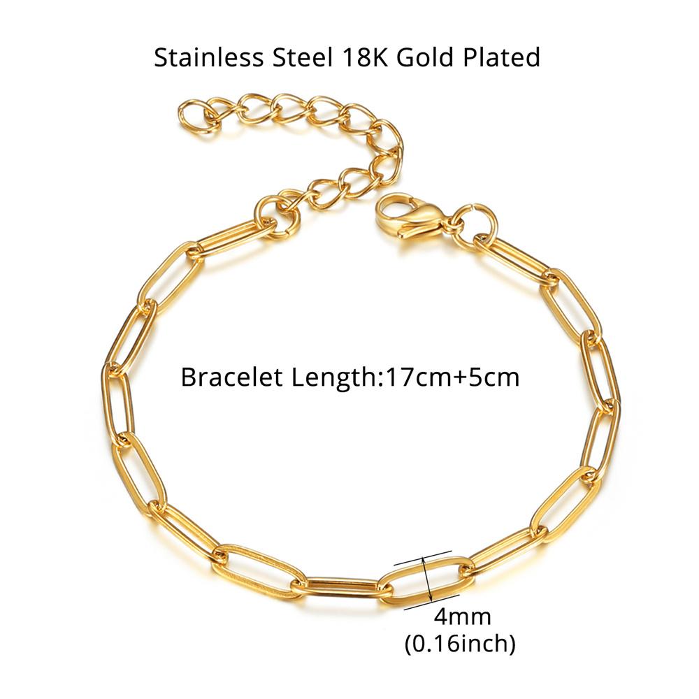 Punk Paperclip Chain Link Bracelets Female Gold Color Stainless Steel Adjustable 17+5cm Hand Chains for Women Jewelry Gift