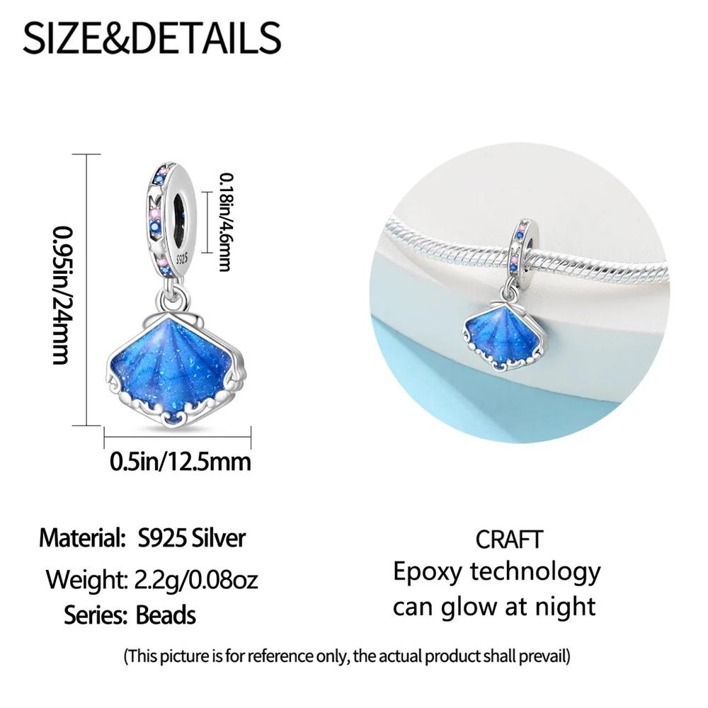 Charm Genuine Copper Plated Deep-Sea Blue Shell Ocean Pendants Bead Fits Bracelets Do-It-Yourself Gifts Women Delicate Jewellery