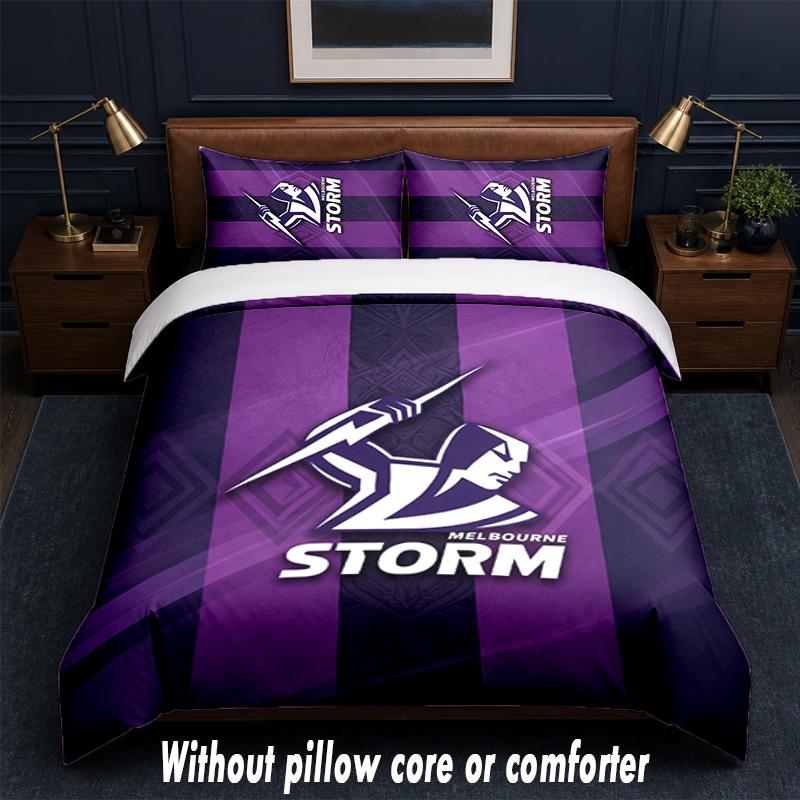 Melbourne Storm Design Bed Bedding Set 1 Duvet Cover + 2 Pillowcases Soft Breathable Household Bed Linens