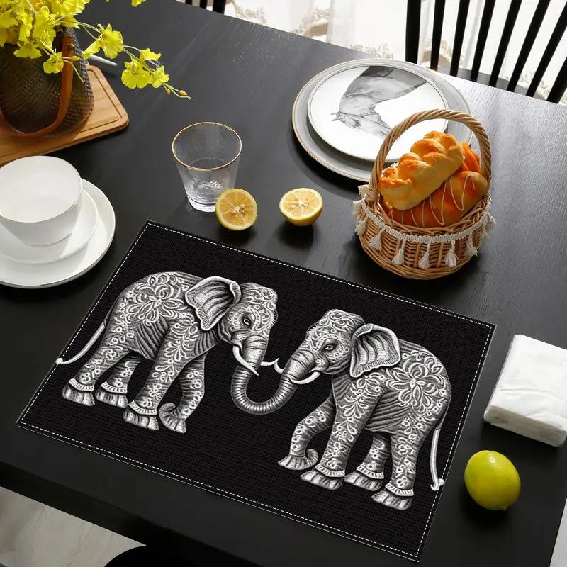 1PC Creative and Elephant Element Printed Linen Placemats Make Your Restaurant Kitchen More Beautiful 1pc 30X45cm