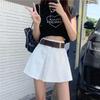 Petite Women's Retro Hong Kong Style Pleated Skirt with Waist-Cinch Belt