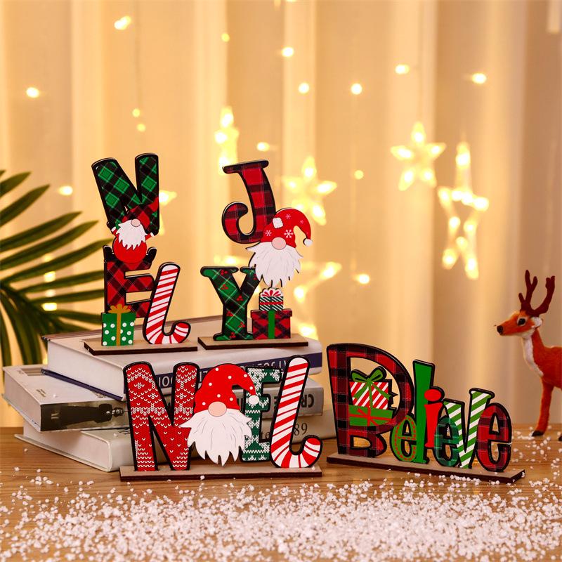 Wooden Festive Ornaments: Faceless Old Man with Printed Letters