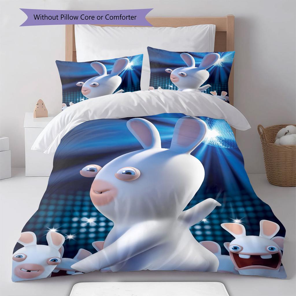 Rabbids Invasion Smile Bedding Quilt Set Quilt Cover Pillowcase Home Decoration Birthday Gift (1 * duvet cover + 2 * pillowcase, without core)