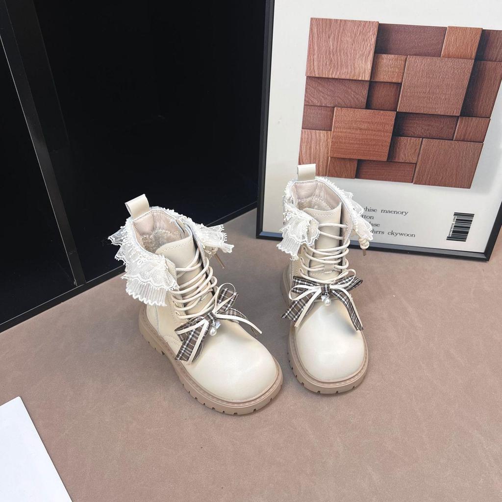 Girls' Plush-Lined Mid-Calf Winter Boots, 2025 Korean-Style Martin Boots, Sweet Cool Princess Fashion.
