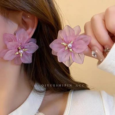 Summer Creative Gifts Exaggerated Acrylic Flower Holiday Earrings Sweet Water Drop Earrings Statement Jewelry Accessories Gifts
