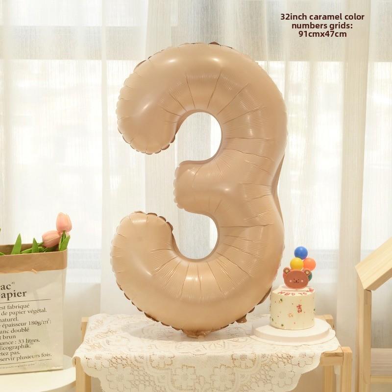 New 32-inch Caramel Cream-colored Aluminum Film Digital Balloon Children's Birthday and First Birthday Party Decoration