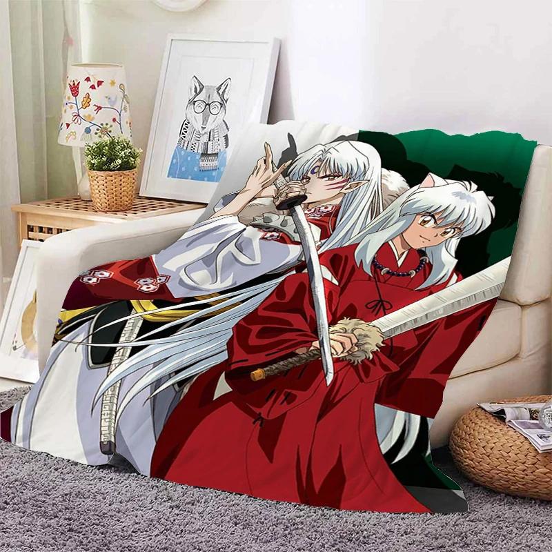 Digital Print Anime Fleece Blanket Sofa A-Inuyasha Microfiber Bedding Warm Winter Bed Camping Nap Fluffy Soft Blankets King Size
