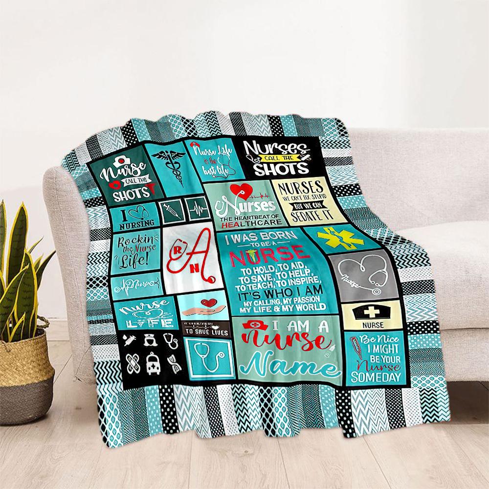 Nurse Life Quotes Customize Text Lightweight Customizable Blanket Soft & Cozy Throw For Picnics Ideal for All Seasons Modern Style