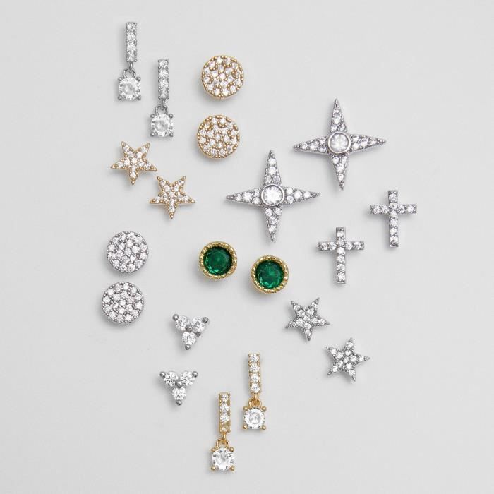 Luxenter Boucles d'oreilles Ylu, en zircone rhodiée, finition en rhodium