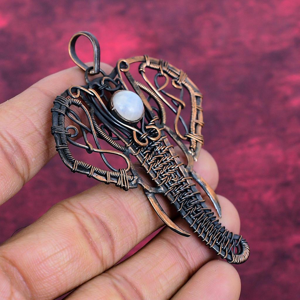 Rainbow Moonstone Pendant Copper Wire Wrapped Elephant Jewelry Gemstone Pendant