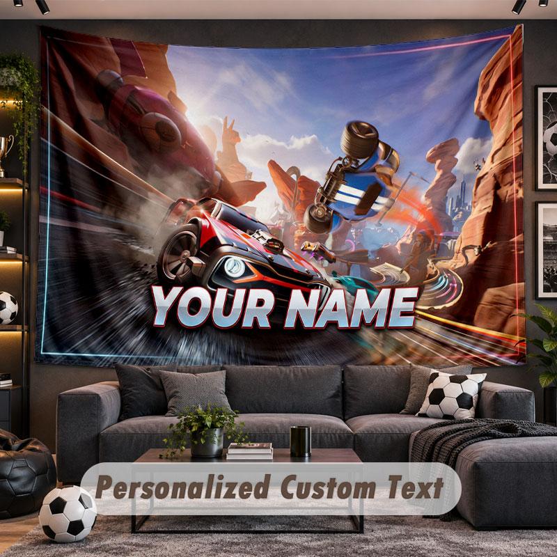 Wall Hanging Tapestry Custom NameRocket League Pattern Personalized Printed Fabric Wall Decor