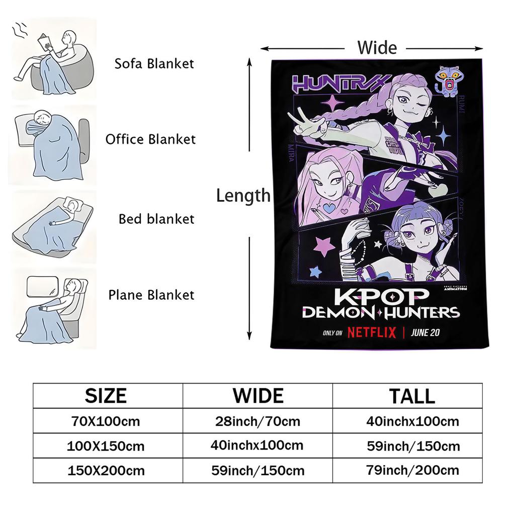 K Pop Huntrix Girl Flannel Blanket Demon Hunters Plush Warm Throw for Home Leisure Office Nap Travel Camping All Season Gift