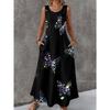 Women Sleeveless Dress Round Neck with 3D Print Long Maxi Dress for Summer Beach Vacation Casual Wear