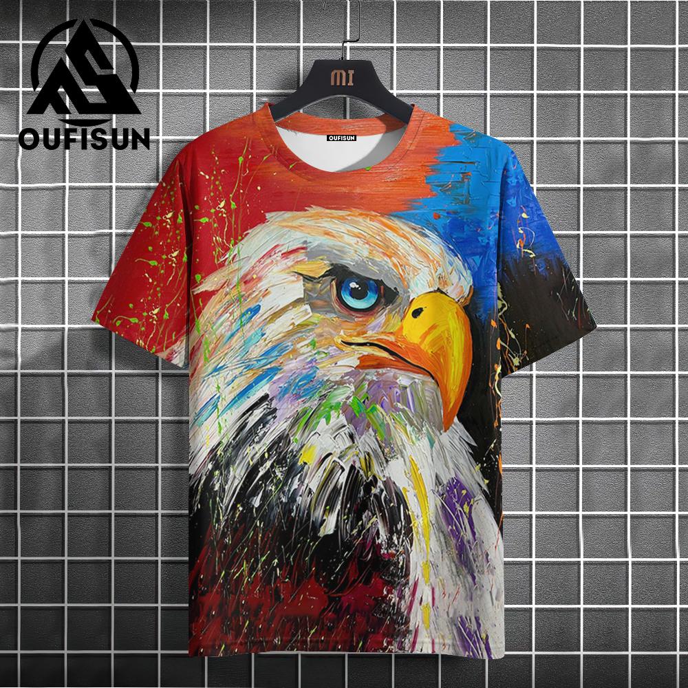 Vintage Men's T-Shirt Colorful Animal Print Short Sleeve Summer Casual Oversized Tee Men Clothing Fashion Streetwear Sportswear