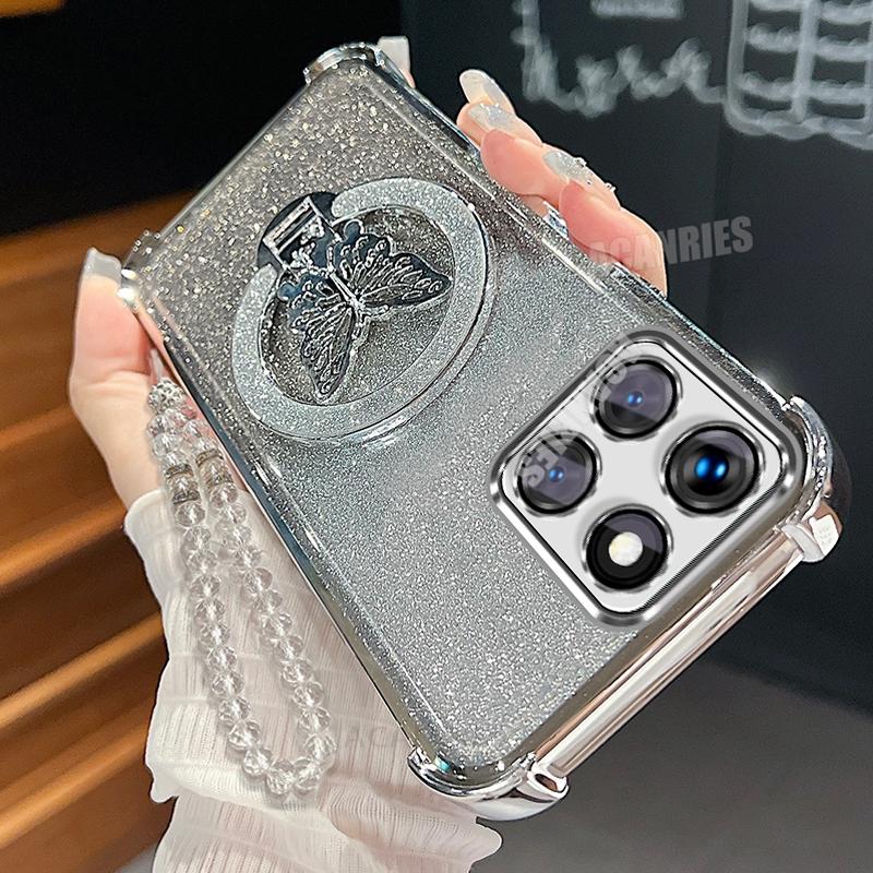 

Honorx8c Clear Lanyard Butterfly Holder Case For Honor X8 X8b X8c X6a X6b X6c X7a Plating Shockproof Silicone Stand Cover Honor X8a