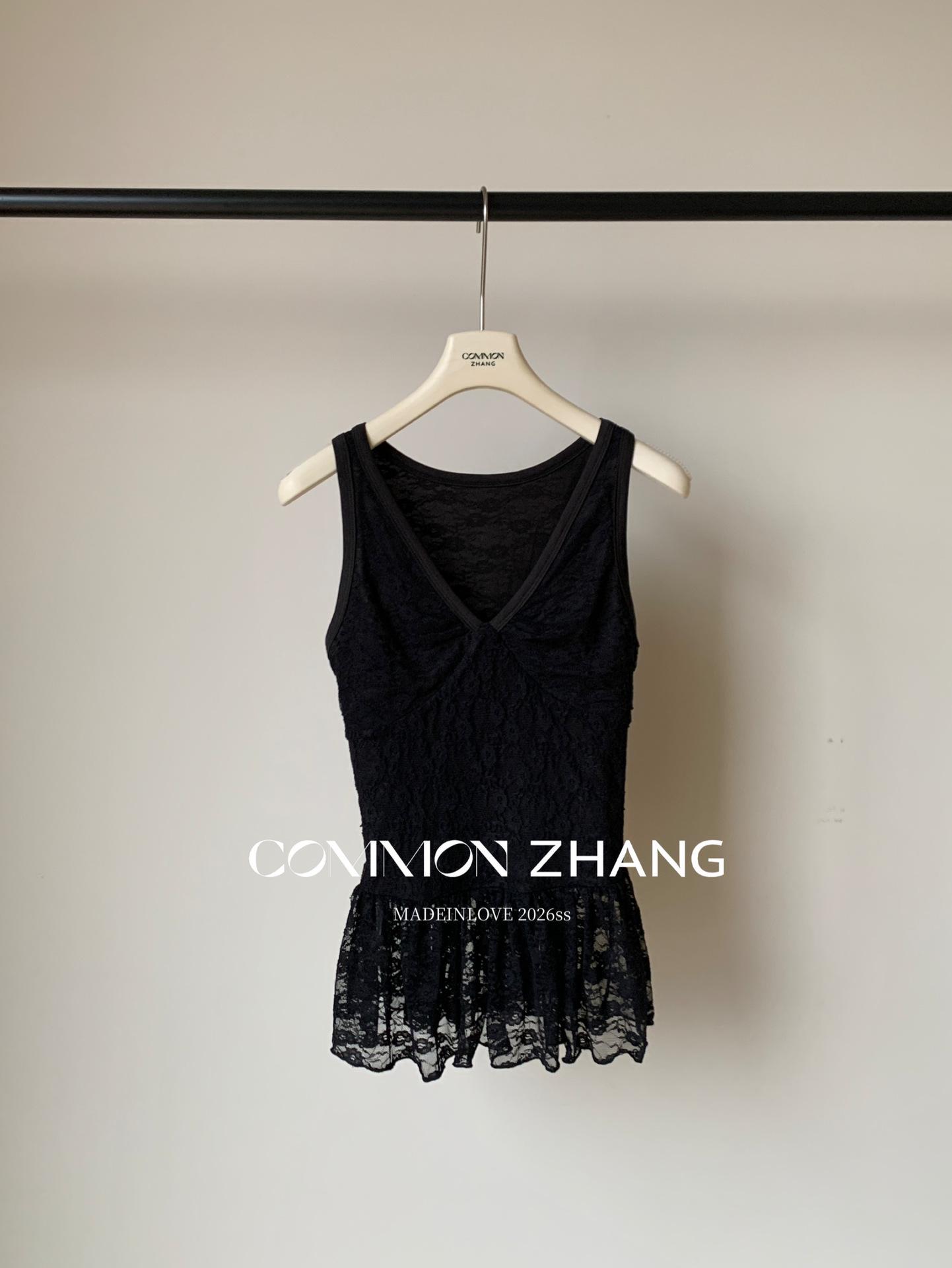 Elegant Spring Mesh Lace V-Neck Slim Camisole for Women Small чёрный