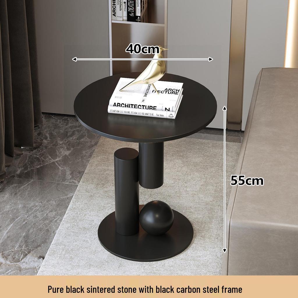 Cream-Style Sintered Stone Side Table: Minimalist Round Coffee Table for Living Room or Bedside, Light Luxury Feel.