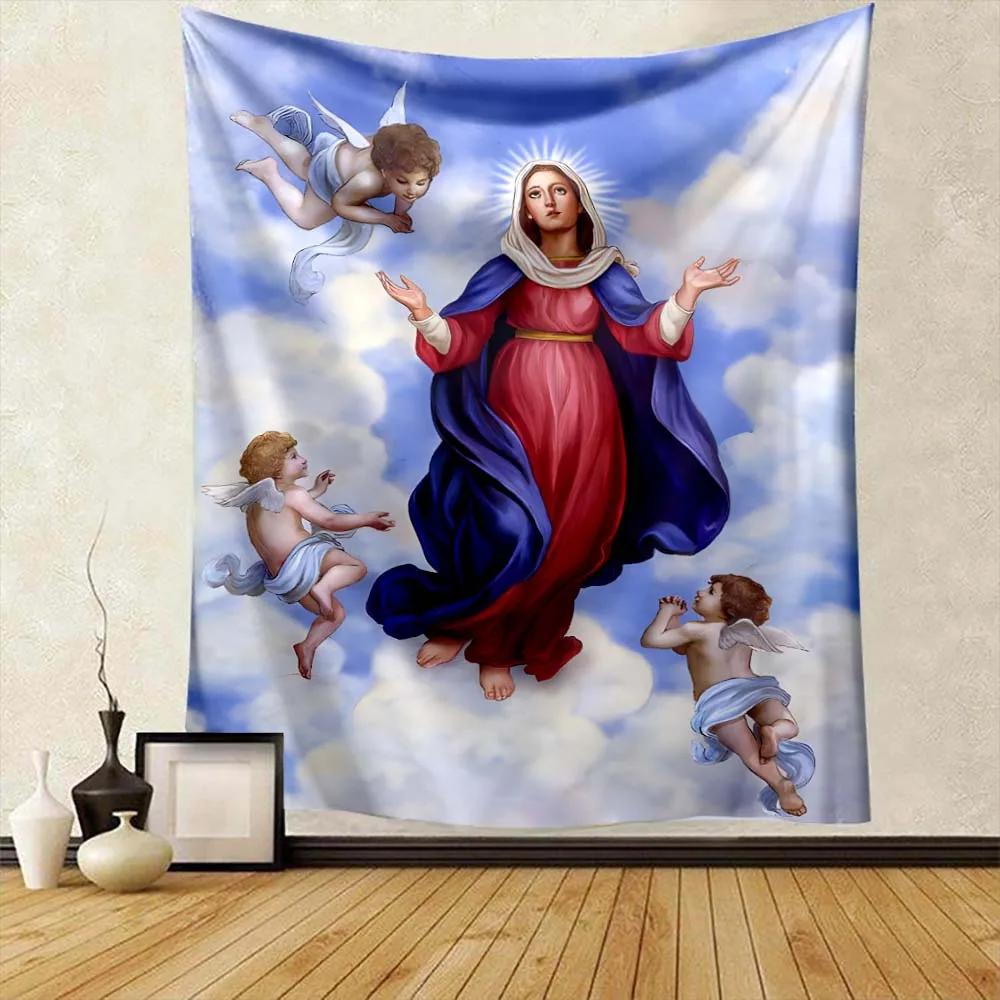 Mother of Christian Faith Jesus Tapestry for Bedroom Wall Apartment Wall Hanging Blessed Virgin Mary Living Room Decoration Gift