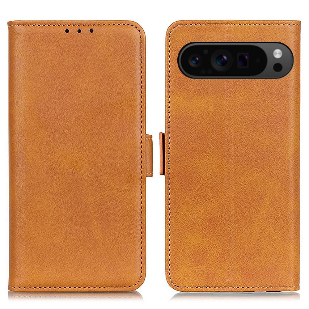 

For Google Pixel 10 Pro XL/9 Pro XL Wholesale Phone Case Cowhide Texture PU Leather Phone Stand Cover Yellow