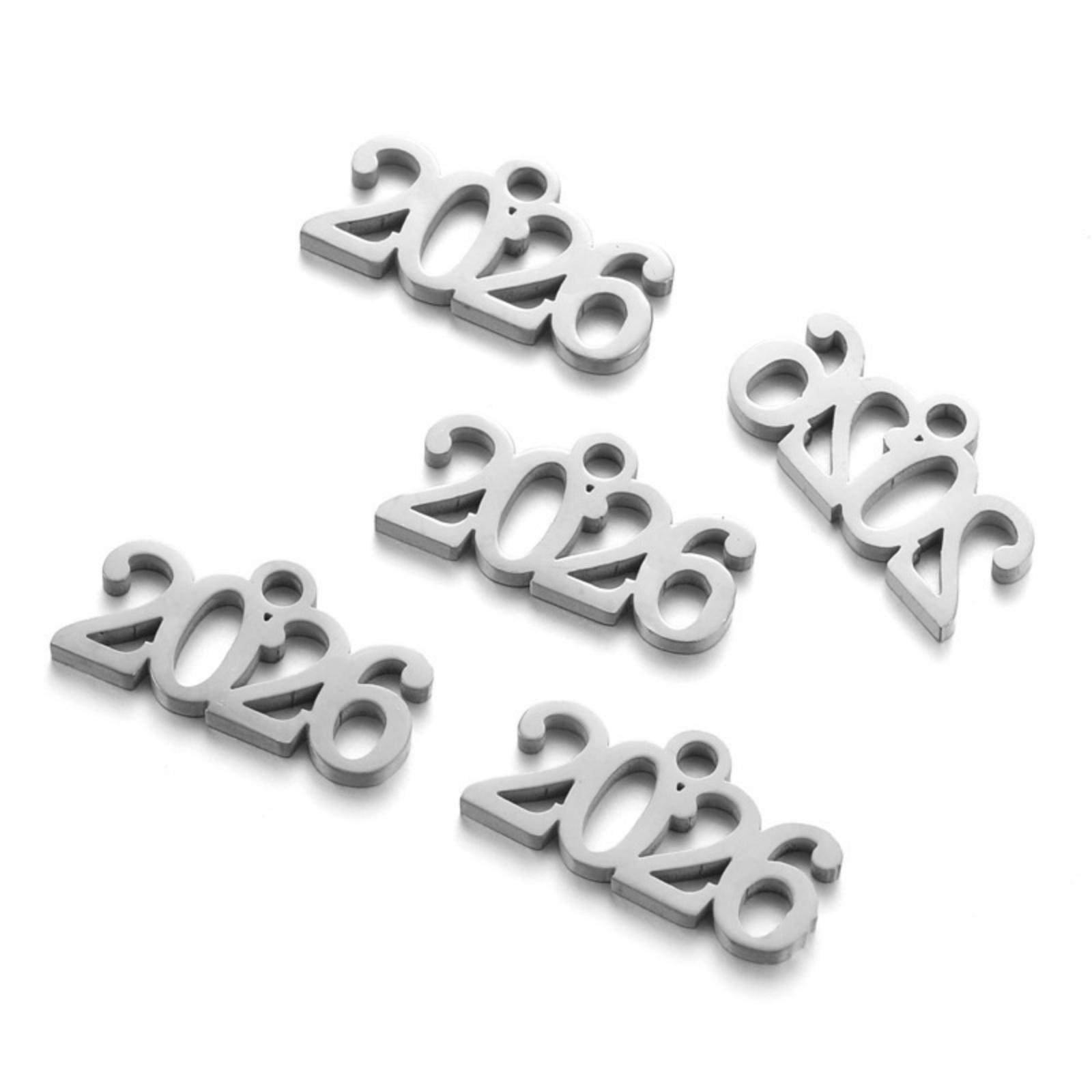 

5 Pcs 304 Stainless Steel New Arrival Year Charms Message 2026 Pendants For DIY Necklace Bracelet Jewelry Making 16mm x 8mm