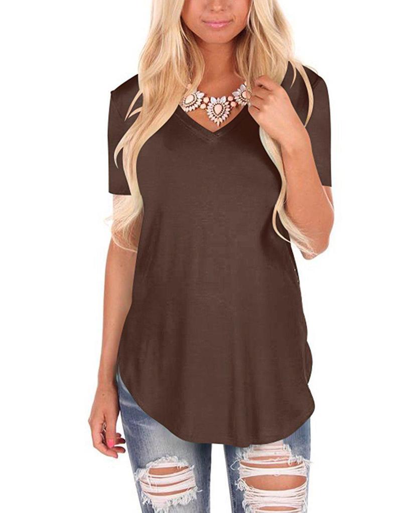 2023 Summer V-Neck Solid Plus Size Loose Short Sleeve Women's T-shirt