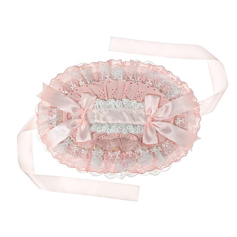 Sweet Pastoral Lace Bonnet Hat Lolita Fashion Adjustable Foldable Sun In Pink Yellow Blue