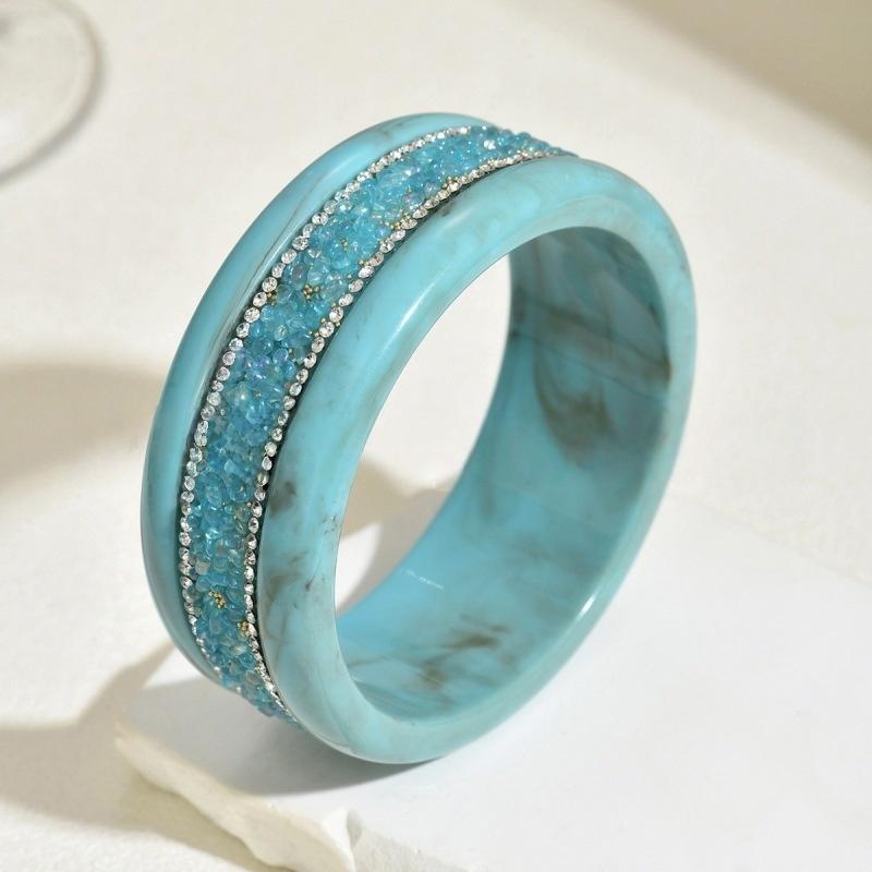 Elegant Rhinestone Bangles Fashion Imitation Turquoise Round Wide Bangles Bohemian Bracelets For Women Men New Gift Jewelry