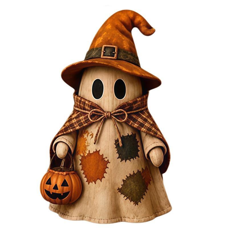 2D Vintage Abgenutzter Holzflicken Geist Tischdekoration Halloween Hexenhut Mit Schleife Dekoration Für Wohnzimmer Schlafzimmer Kamin