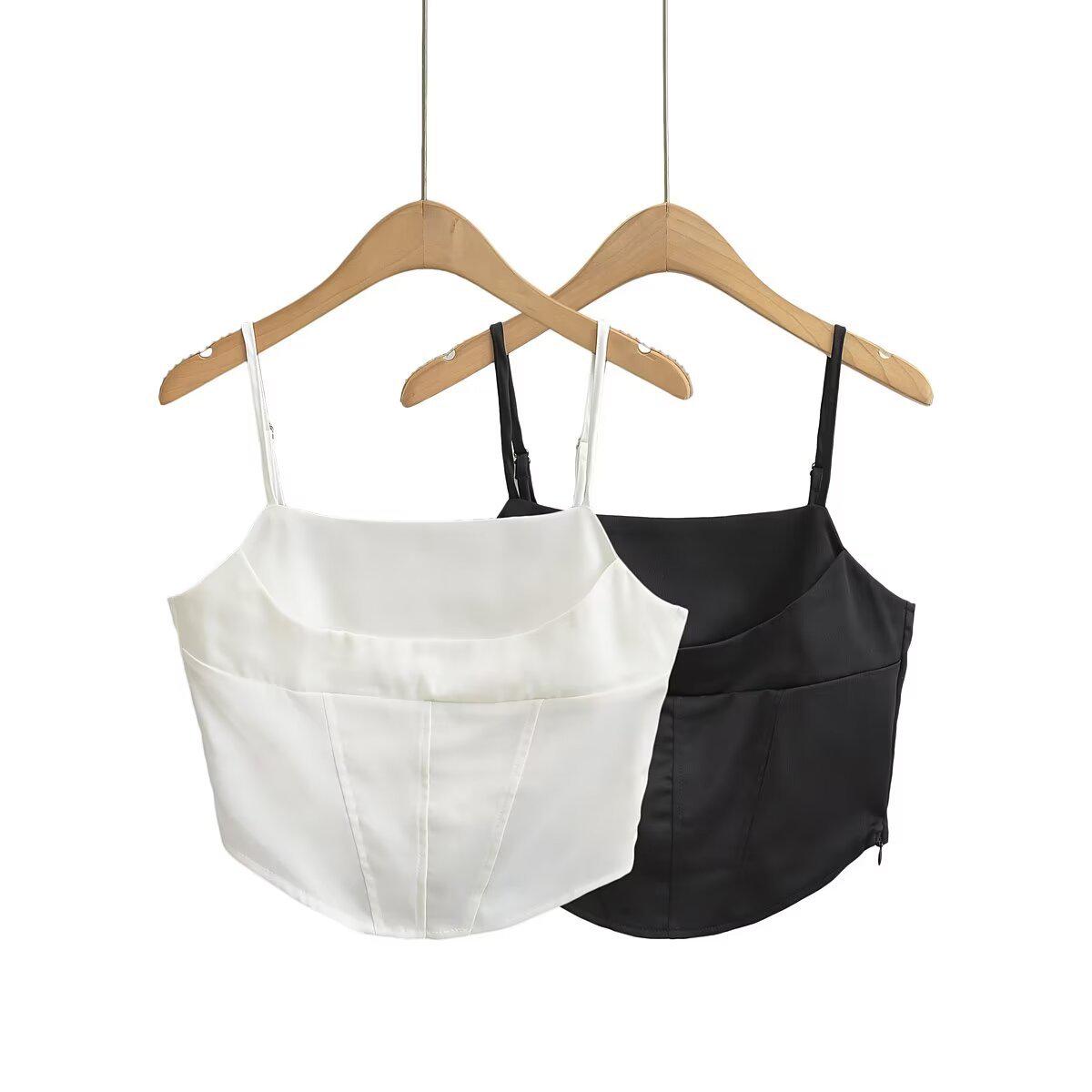 

2025 Spring Women s Sexy Satin Fishbone Tube Top Camisole with Back Tie Medium белый