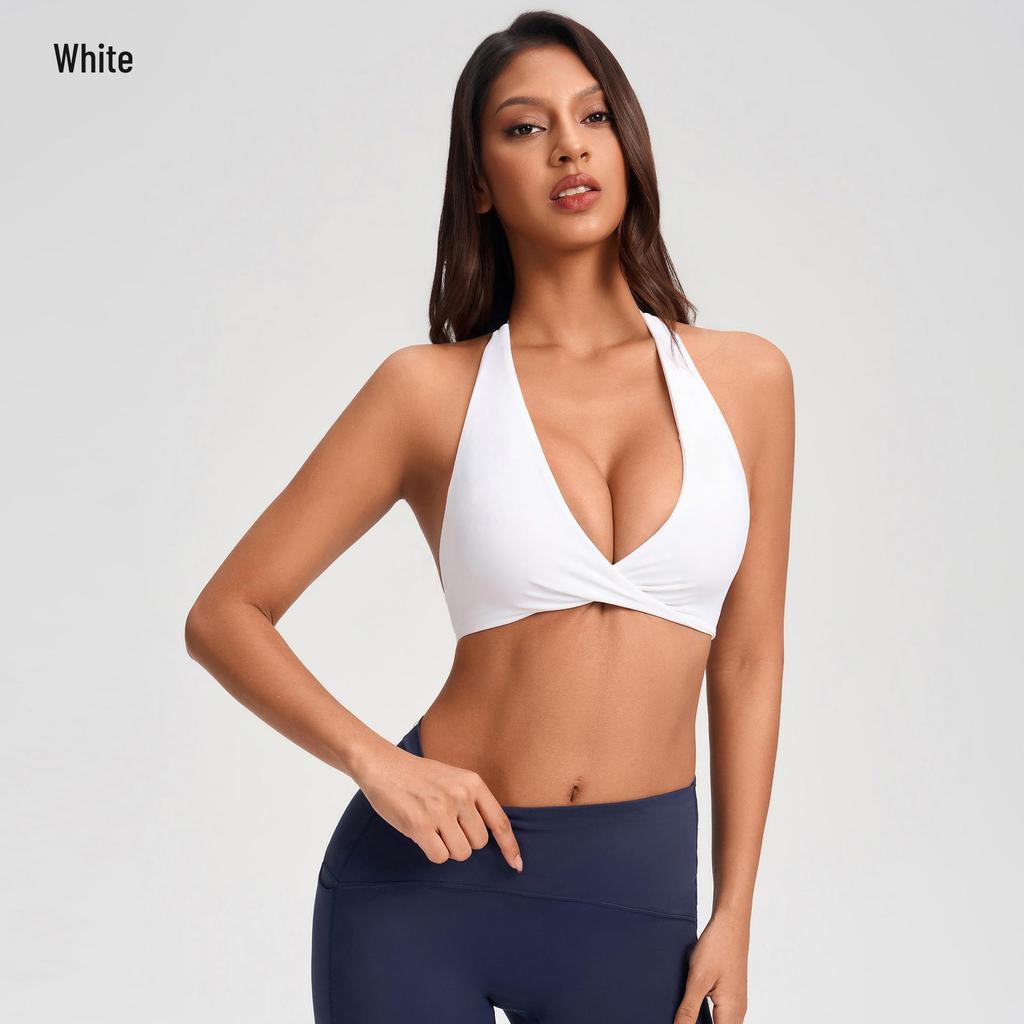 European & American Halter Push-Up Sports Bra - Nude Feel, Skin-Friendly Open Back Yoga Style, Women's Fashion YG-1005