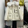 Womens Short Puffer Jacket With Detachable Faux Fur Collar Loose Fit 90% White Duck Down Winter Coat