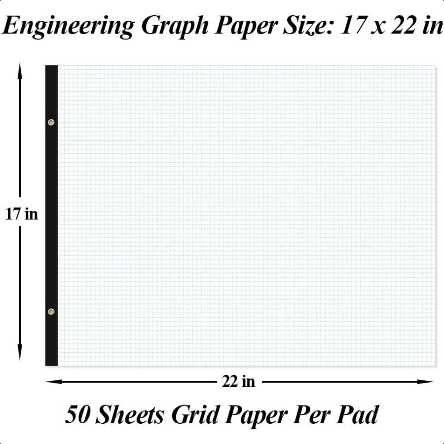 Large Engineering Graph Paper 22 x 17 Grid Paper 100 Sheets 200 Pages 4x4 Grid Pad Giant Drafting Pad Sketching Graph Paper for
