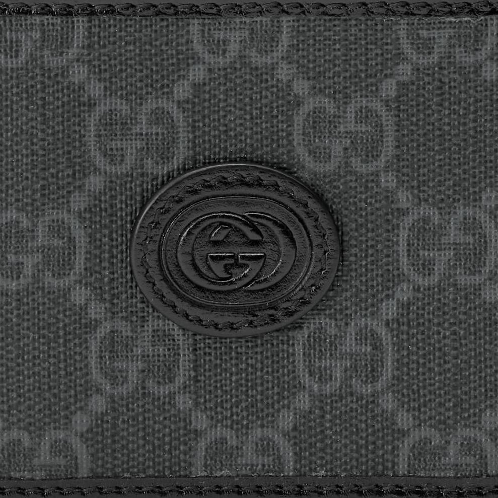Gucci Interlocking Logo Double Fold Wallet Card Holder Canvas Leather Mini Men wallet Black 673001-92TCN-1000