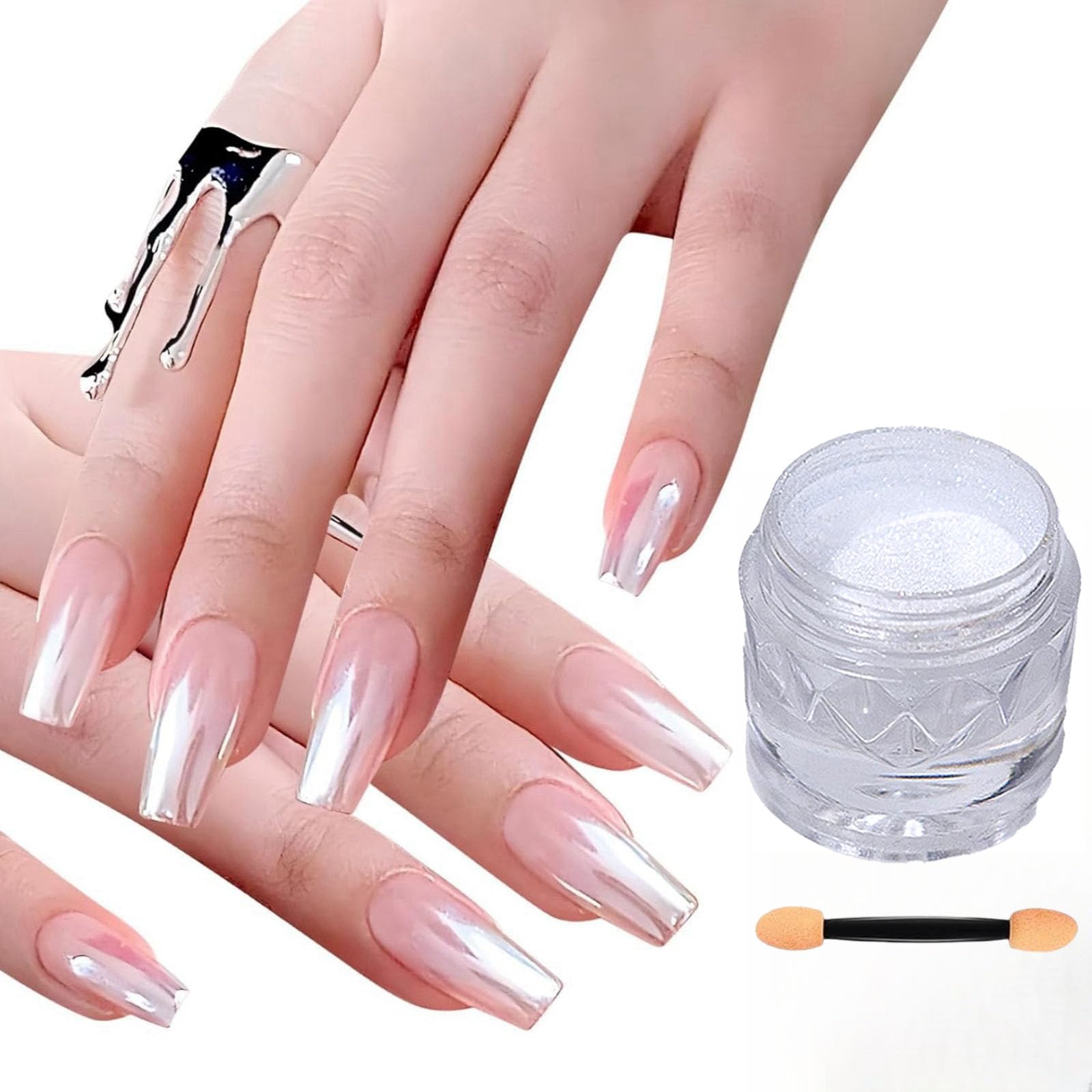 

AUTAKI Aurora Nail Powder, White Mirror Powder, Aurora Powder, Mirror Nails, Pearl Nail Powder, Clear, Fashionable, Simple Design, Trendy, Nail Salon